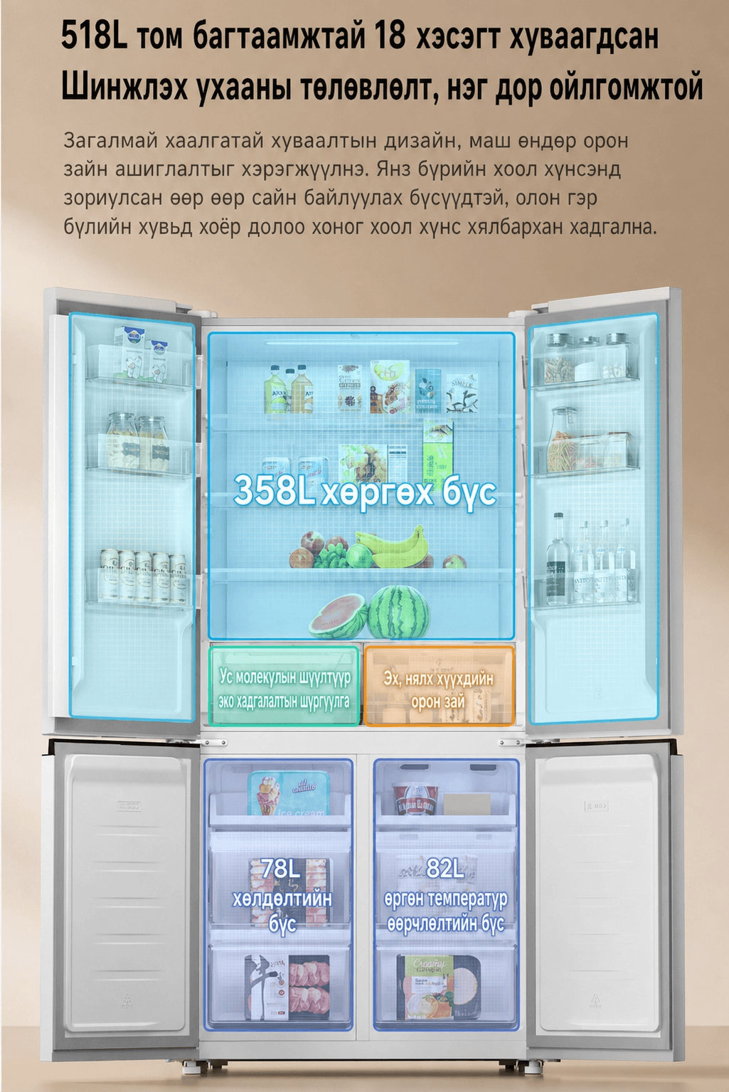 Xiaomi Mijia Refrigerator Cross Door 518L - Xiaomi Mijia Хөндлөн Хаалгатай 518L Хөргөгч - 3